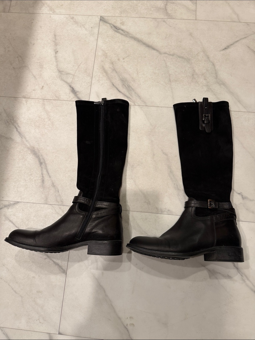 Aquatalia Black Leather and Suede Tall Riding Boots
